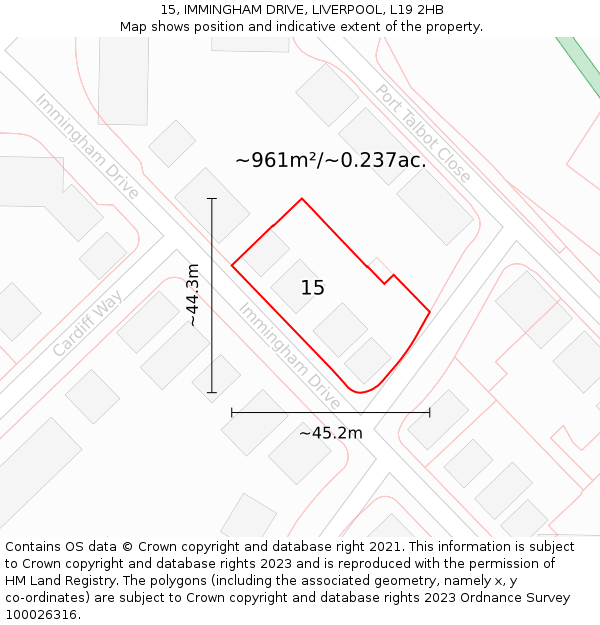 15, IMMINGHAM DRIVE, LIVERPOOL, L19 2HB: Plot and title map