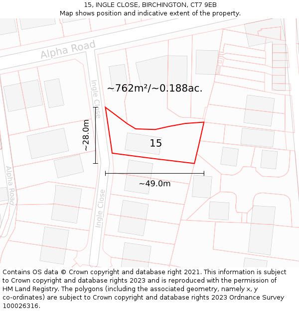 15, INGLE CLOSE, BIRCHINGTON, CT7 9EB: Plot and title map