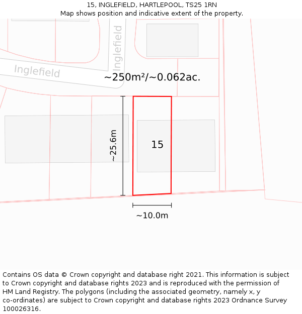 15, INGLEFIELD, HARTLEPOOL, TS25 1RN: Plot and title map