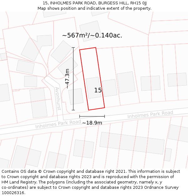 15, INHOLMES PARK ROAD, BURGESS HILL, RH15 0JJ: Plot and title map