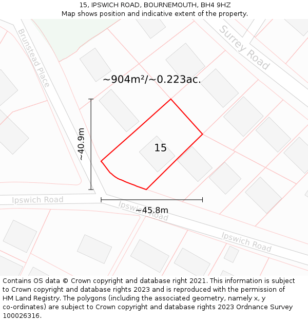 15, IPSWICH ROAD, BOURNEMOUTH, BH4 9HZ: Plot and title map