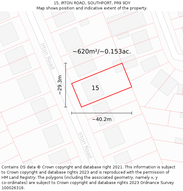 15, IRTON ROAD, SOUTHPORT, PR9 9DY: Plot and title map