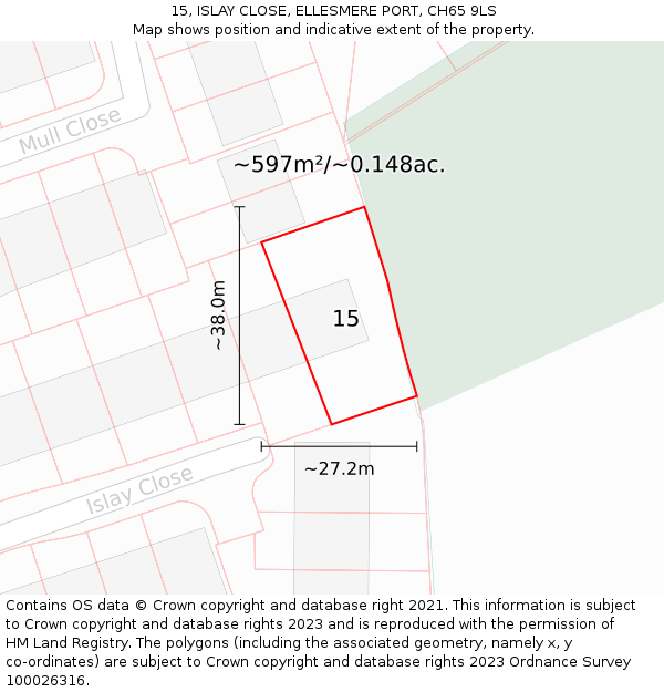 15, ISLAY CLOSE, ELLESMERE PORT, CH65 9LS: Plot and title map