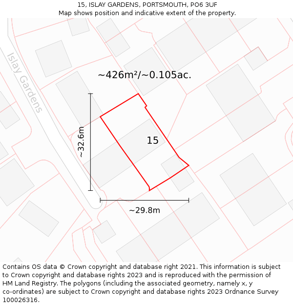 15, ISLAY GARDENS, PORTSMOUTH, PO6 3UF: Plot and title map