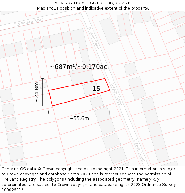 15, IVEAGH ROAD, GUILDFORD, GU2 7PU: Plot and title map