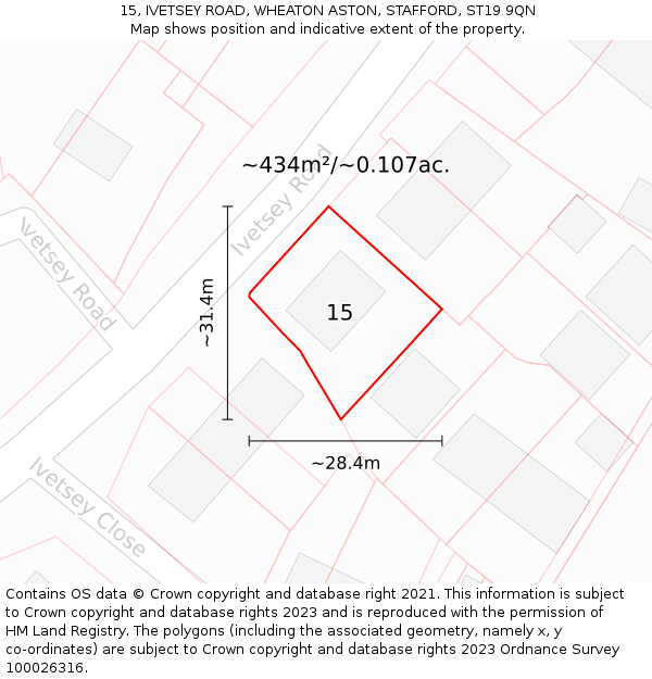 15, IVETSEY ROAD, WHEATON ASTON, STAFFORD, ST19 9QN: Plot and title map