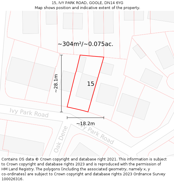 15, IVY PARK ROAD, GOOLE, DN14 6YG: Plot and title map