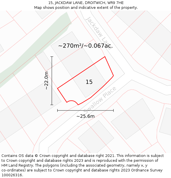 15, JACKDAW LANE, DROITWICH, WR9 7HE: Plot and title map