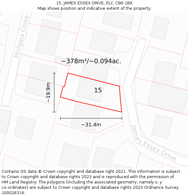 15, JAMES ESSEX DRIVE, ELY, CB6 1BX: Plot and title map