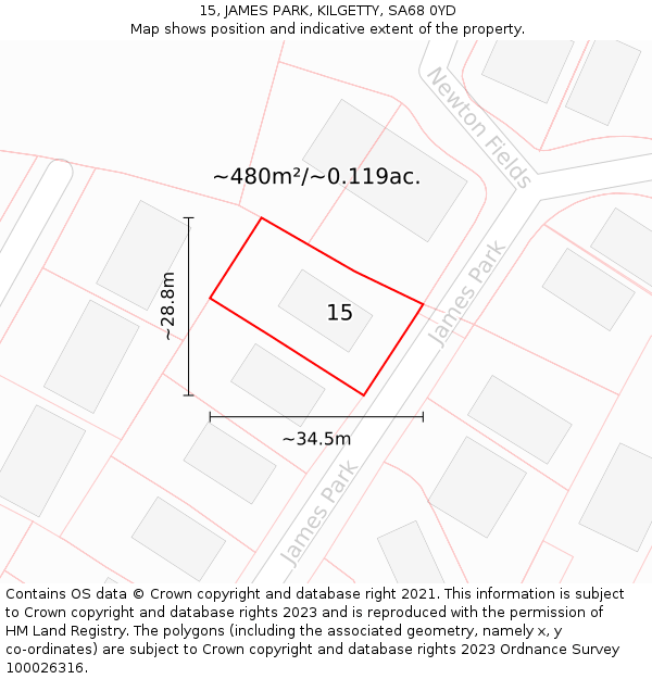 15, JAMES PARK, KILGETTY, SA68 0YD: Plot and title map