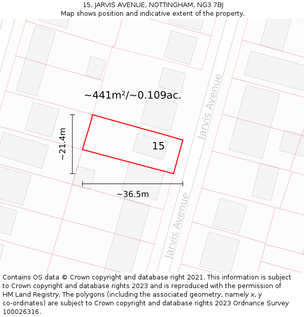 15, JARVIS AVENUE, NOTTINGHAM, NG3 7BJ: Plot and title map
