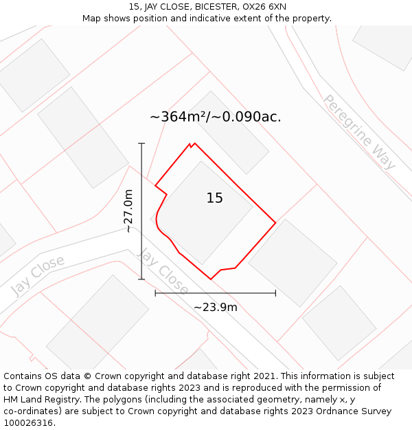 15, JAY CLOSE, BICESTER, OX26 6XN: Plot and title map