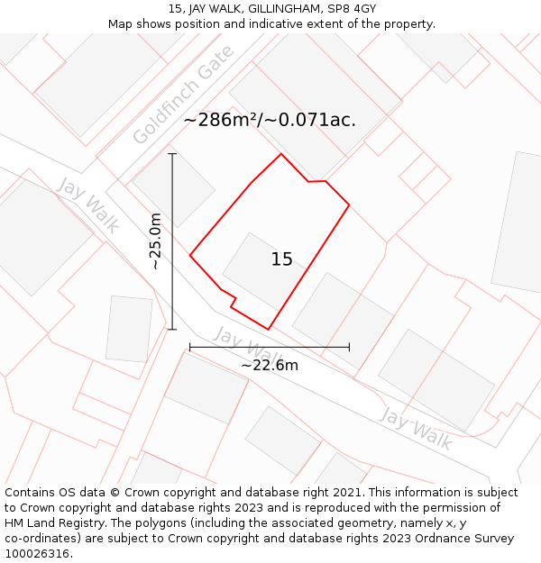 15, JAY WALK, GILLINGHAM, SP8 4GY: Plot and title map