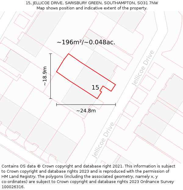 15, JELLICOE DRIVE, SARISBURY GREEN, SOUTHAMPTON, SO31 7NW: Plot and title map