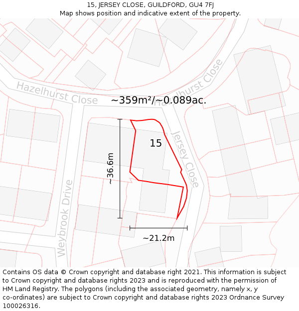 15, JERSEY CLOSE, GUILDFORD, GU4 7FJ: Plot and title map