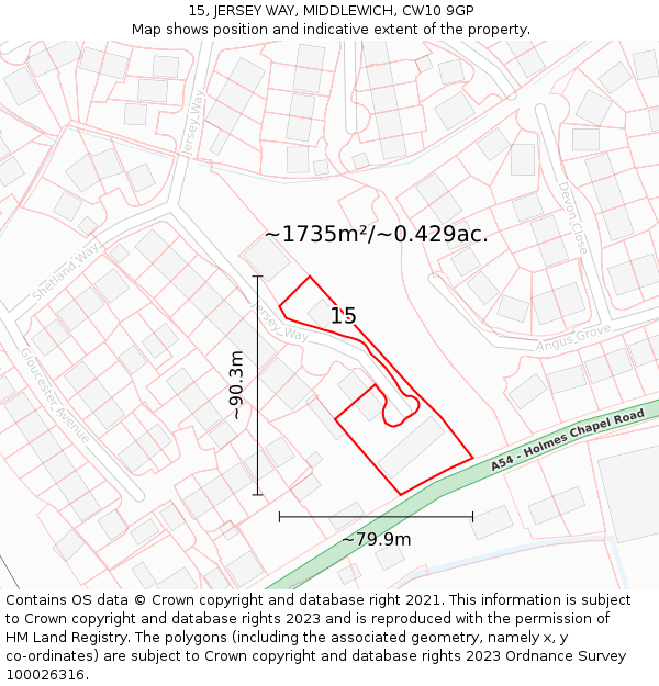 15, JERSEY WAY, MIDDLEWICH, CW10 9GP: Plot and title map