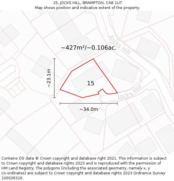 15, JOCKS HILL, BRAMPTON, CA8 1UT: Plot and title map