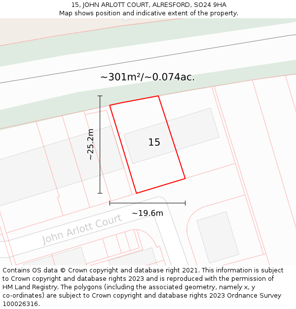 15, JOHN ARLOTT COURT, ALRESFORD, SO24 9HA: Plot and title map