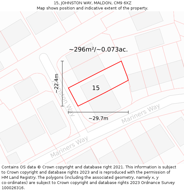 15, JOHNSTON WAY, MALDON, CM9 6XZ: Plot and title map