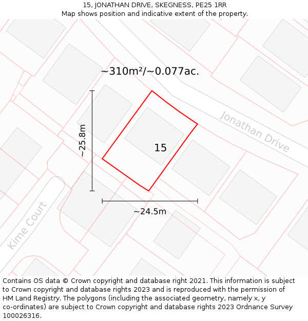 15, JONATHAN DRIVE, SKEGNESS, PE25 1RR: Plot and title map