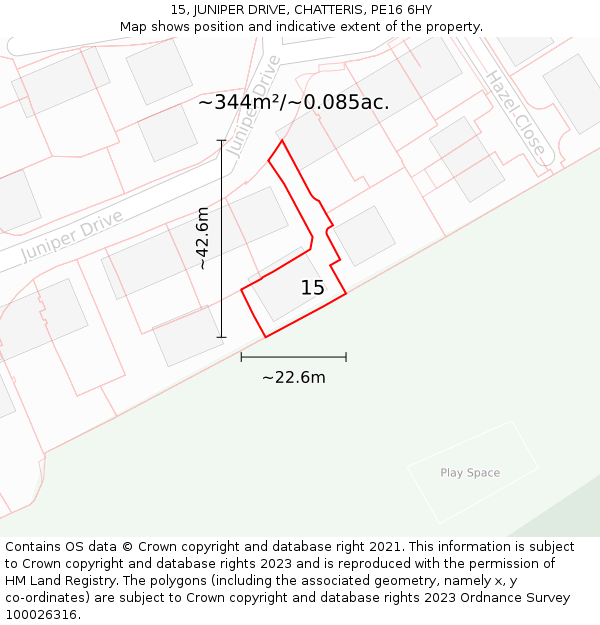 15, JUNIPER DRIVE, CHATTERIS, PE16 6HY: Plot and title map