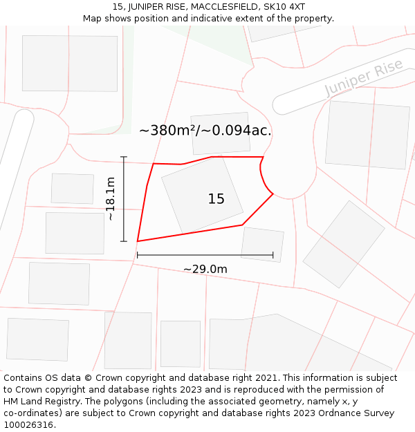 15, JUNIPER RISE, MACCLESFIELD, SK10 4XT: Plot and title map