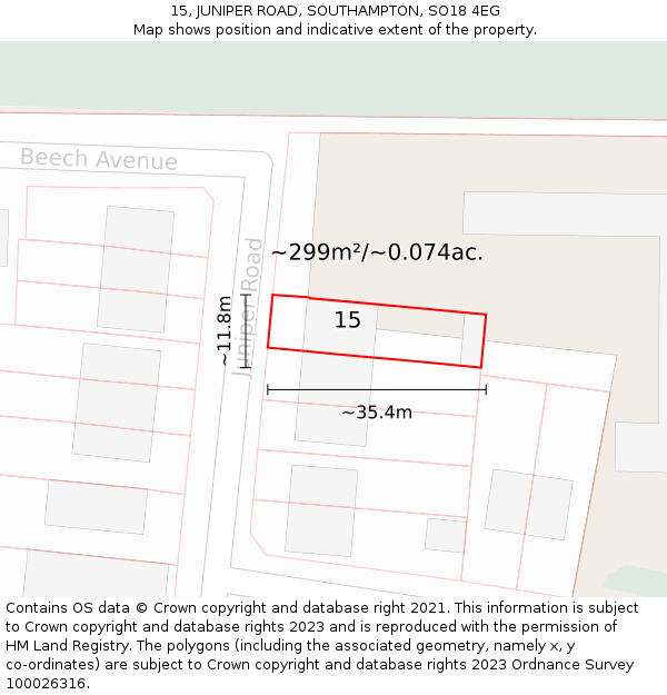 15, JUNIPER ROAD, SOUTHAMPTON, SO18 4EG: Plot and title map