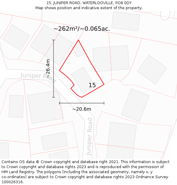 15, JUNIPER ROAD, WATERLOOVILLE, PO8 0DY: Plot and title map