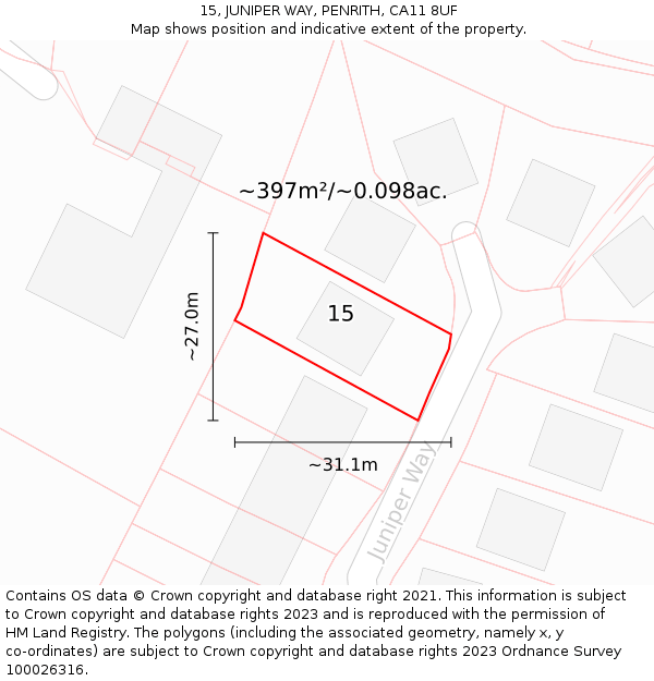 15, JUNIPER WAY, PENRITH, CA11 8UF: Plot and title map