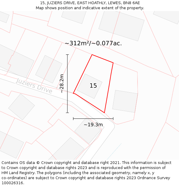 15, JUZIERS DRIVE, EAST HOATHLY, LEWES, BN8 6AE: Plot and title map