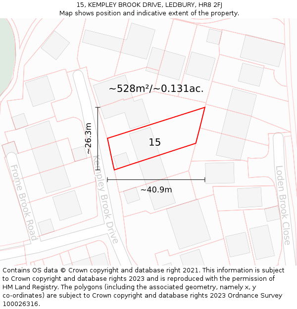 15, KEMPLEY BROOK DRIVE, LEDBURY, HR8 2FJ: Plot and title map