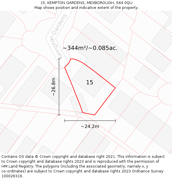 15, KEMPTON GARDENS, MEXBOROUGH, S64 0QU: Plot and title map