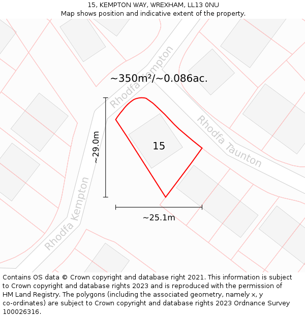 15, KEMPTON WAY, WREXHAM, LL13 0NU: Plot and title map