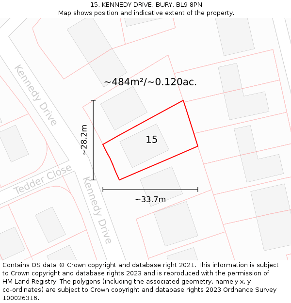 15, KENNEDY DRIVE, BURY, BL9 8PN: Plot and title map