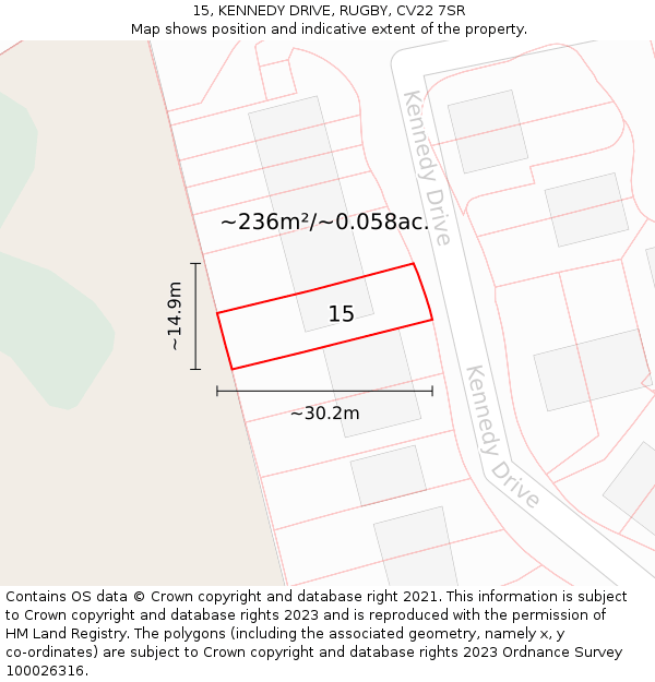 15, KENNEDY DRIVE, RUGBY, CV22 7SR: Plot and title map