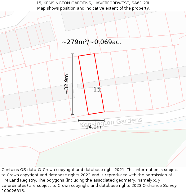 15, KENSINGTON GARDENS, HAVERFORDWEST, SA61 2RL: Plot and title map