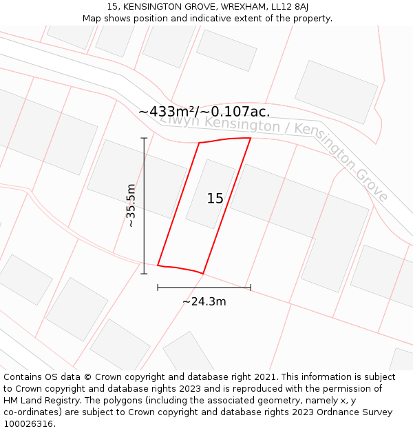 15, KENSINGTON GROVE, WREXHAM, LL12 8AJ: Plot and title map