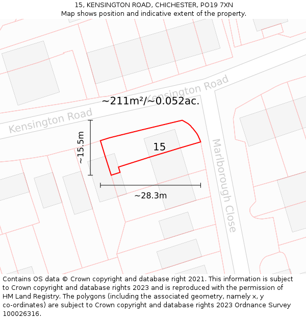 15, KENSINGTON ROAD, CHICHESTER, PO19 7XN: Plot and title map