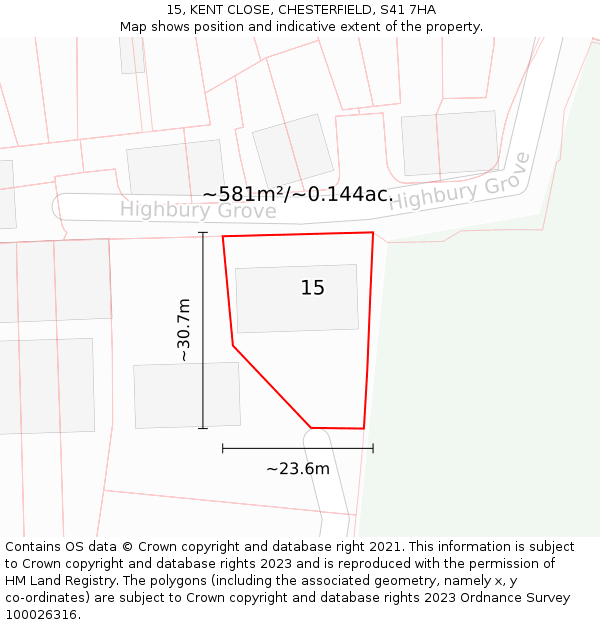 15, KENT CLOSE, CHESTERFIELD, S41 7HA: Plot and title map