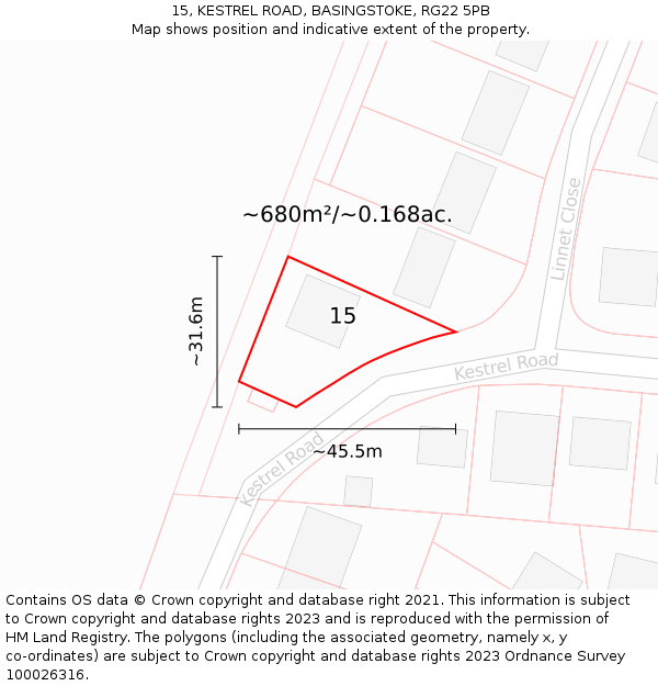 15, KESTREL ROAD, BASINGSTOKE, RG22 5PB: Plot and title map