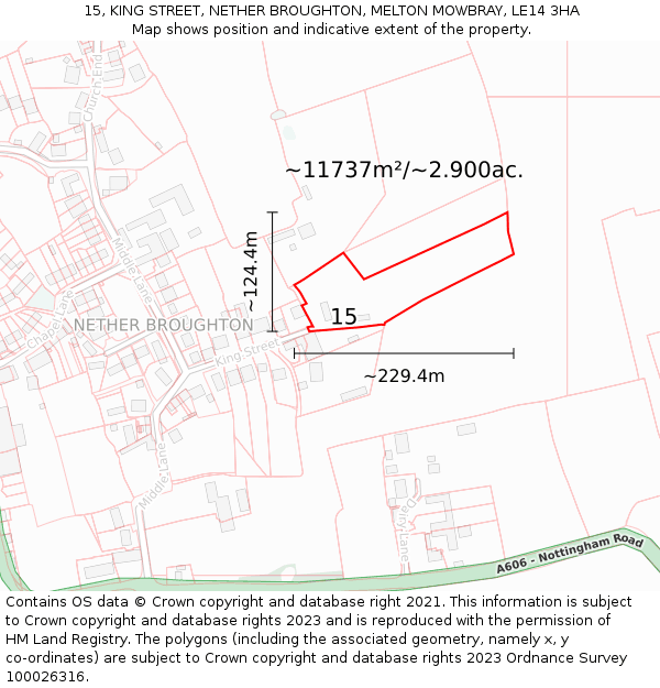 15, KING STREET, NETHER BROUGHTON, MELTON MOWBRAY, LE14 3HA: Plot and title map