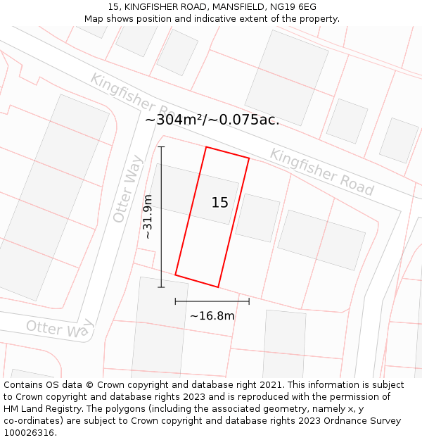 15, KINGFISHER ROAD, MANSFIELD, NG19 6EG: Plot and title map