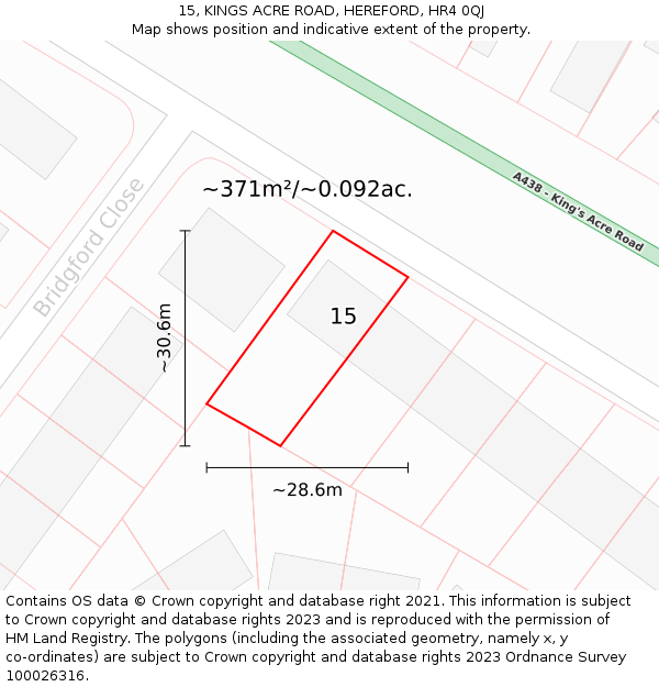 15, KINGS ACRE ROAD, HEREFORD, HR4 0QJ: Plot and title map