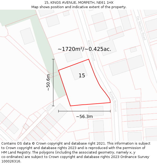 15, KINGS AVENUE, MORPETH, NE61 1HX: Plot and title map