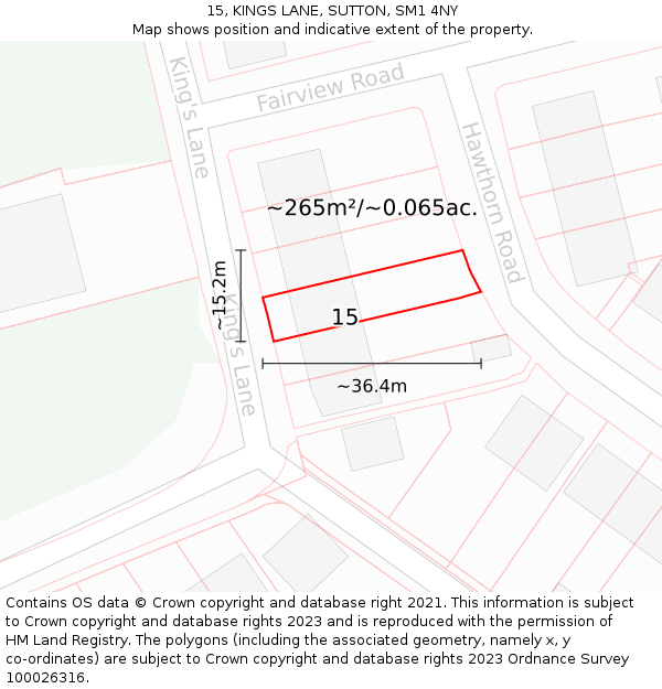 15, KINGS LANE, SUTTON, SM1 4NY: Plot and title map