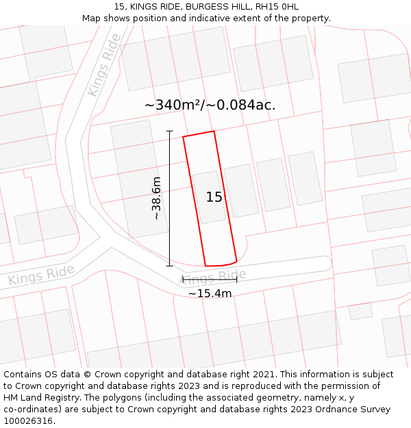 15, KINGS RIDE, BURGESS HILL, RH15 0HL: Plot and title map