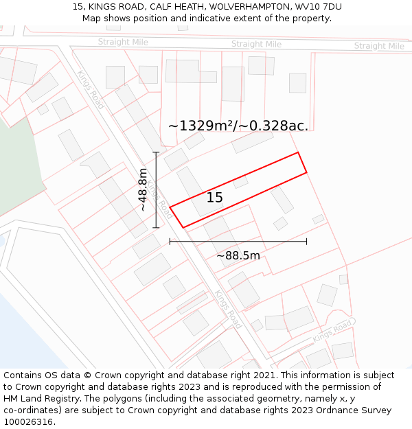 15, KINGS ROAD, CALF HEATH, WOLVERHAMPTON, WV10 7DU: Plot and title map