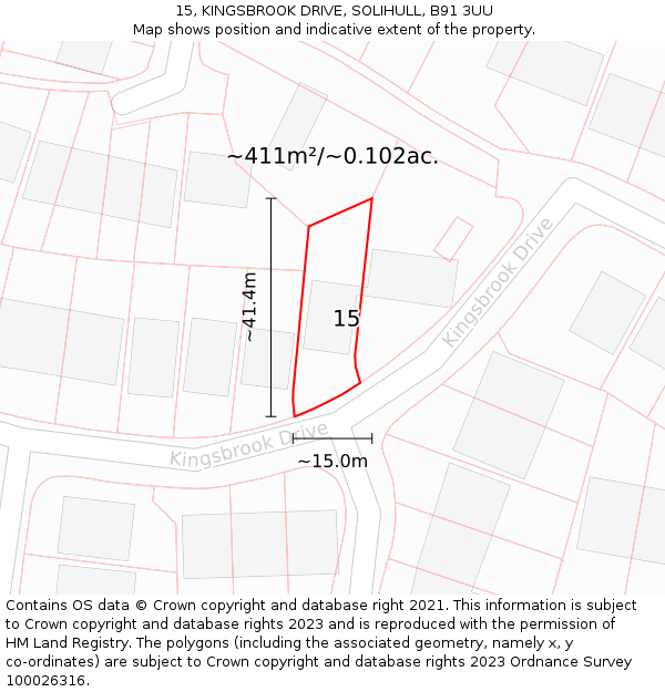 15, KINGSBROOK DRIVE, SOLIHULL, B91 3UU: Plot and title map