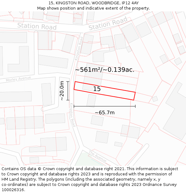 15, KINGSTON ROAD, WOODBRIDGE, IP12 4AY: Plot and title map