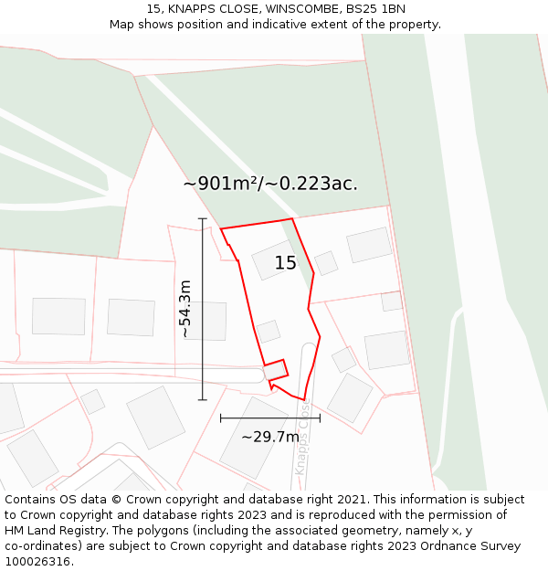 15, KNAPPS CLOSE, WINSCOMBE, BS25 1BN: Plot and title map